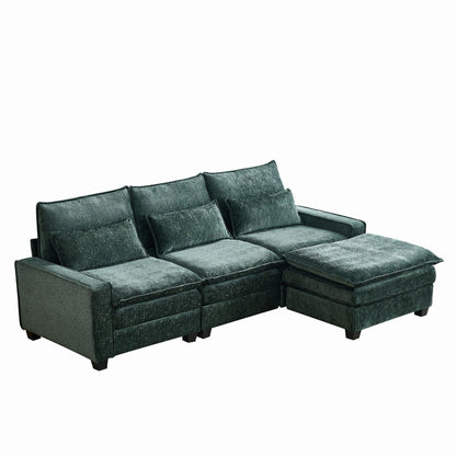 Modern Comfy Chenille L Shaped Sectional Sofa With Movable Ottoman Home Essentials