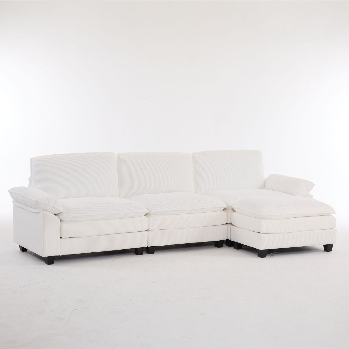 Modular L Shaped Corduroy Sectional Sofa With Removable Ottoman, Upholstered Sofa With Supportive Foam For Living Room - Beige - Snoozhouse