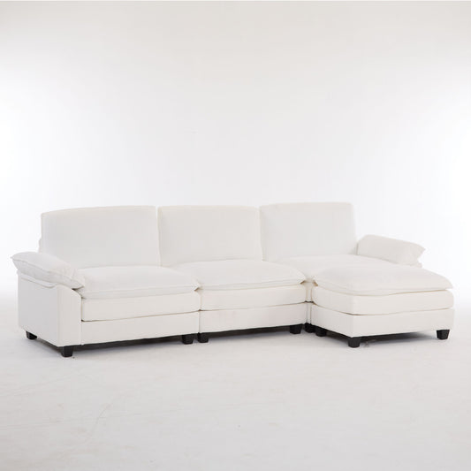 Modular L Shaped Corduroy Sectional Sofa With Removable Ottoman, Upholstered Sofa With Supportive Foam For Living Room - Beige - Snoozhouse