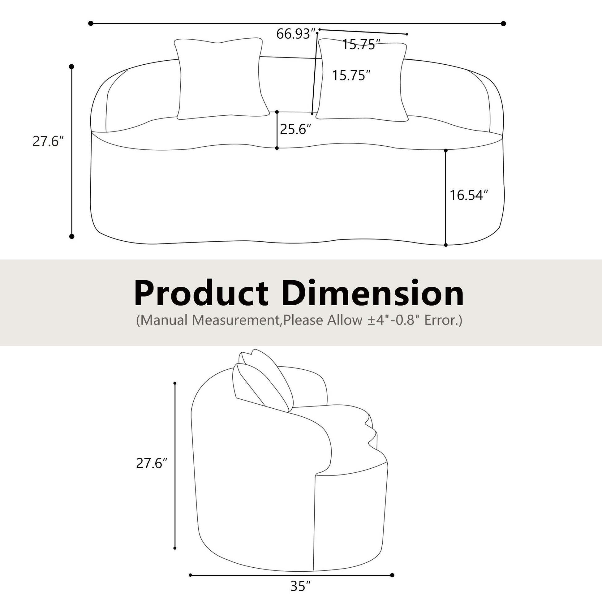 Curved Loveseat Sofa With Round Armrest Home Essentials