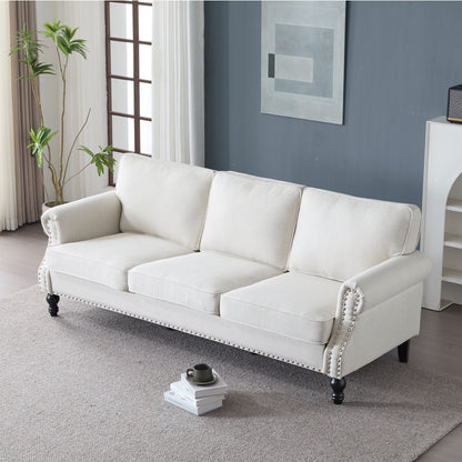 Rolled Arm Sofa With Nailhead Trim With Wooden Legs Home Essentials
