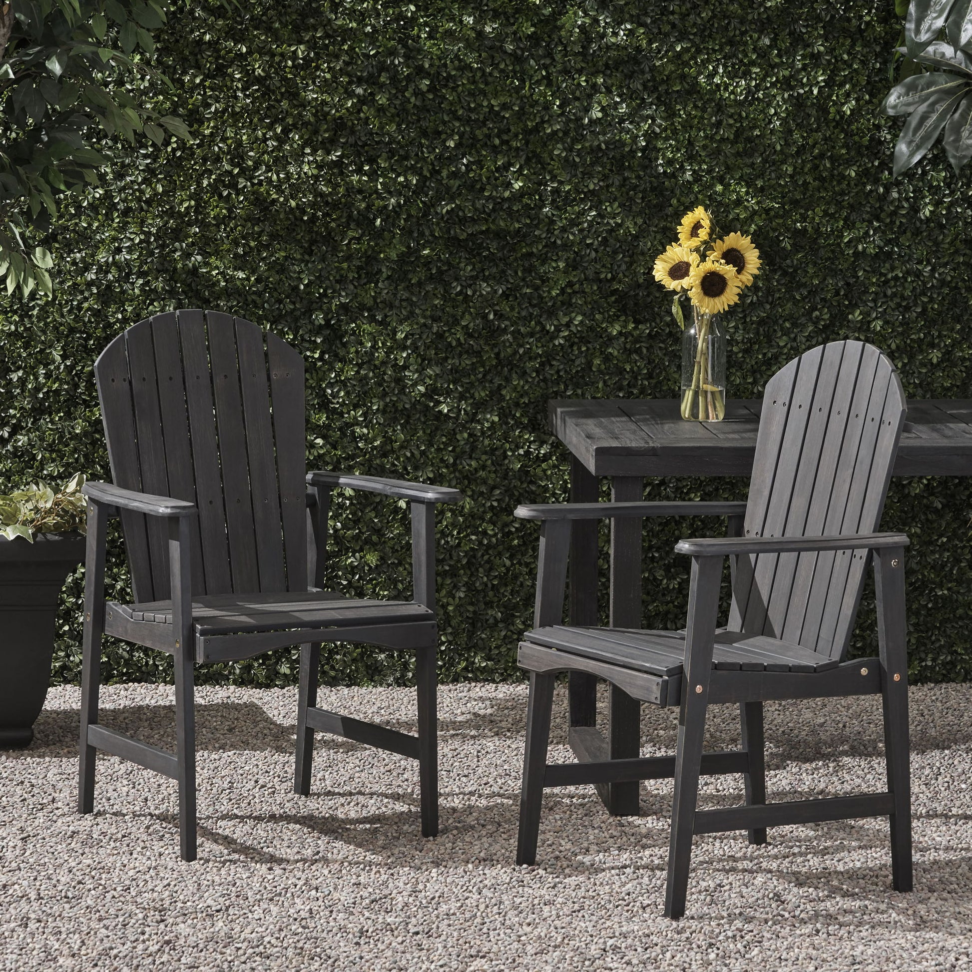 Outdoor Weather Resistant Acacia Wood Adirondack Dining Chairs (Set of 2) Noble House