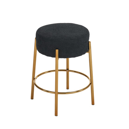 Round Bar Stools (Set of 2), Contemporary Upholstered Dining Stools For Kitchens, Coffee Shops And Bar Stores - Gold Legs Home Essentials