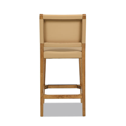 Pierre - Farmhouse Saddle Kitchen Island Counter Stool With Back - Sunkissed Beige Leather / Natural Jennifer Taylor Home