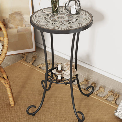 Ceramic Tile And Iron Patio Side Table With Shelf Noble House