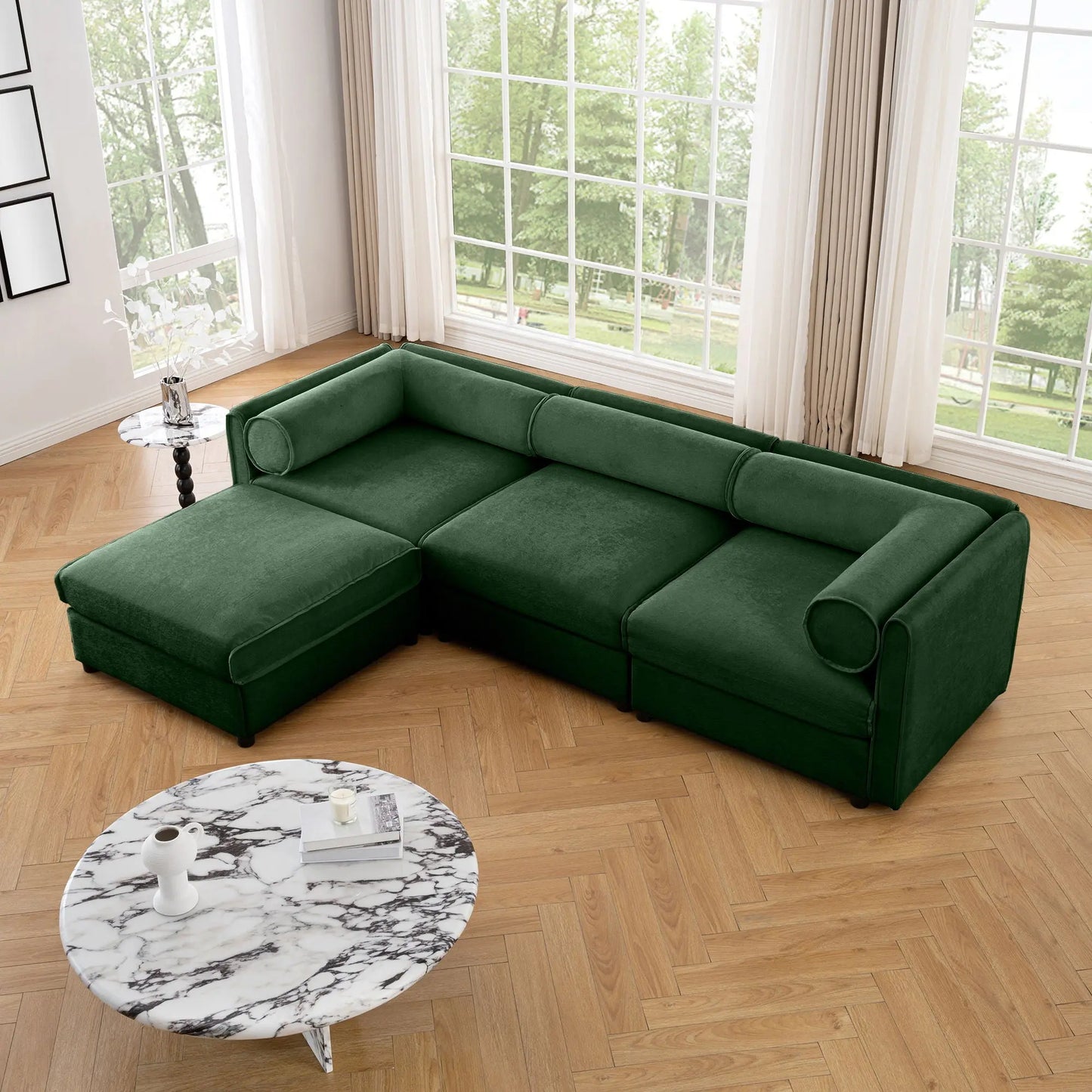 Contemporary Elegant White Chenille Sofa With Storage And Ottoman Home Essentials