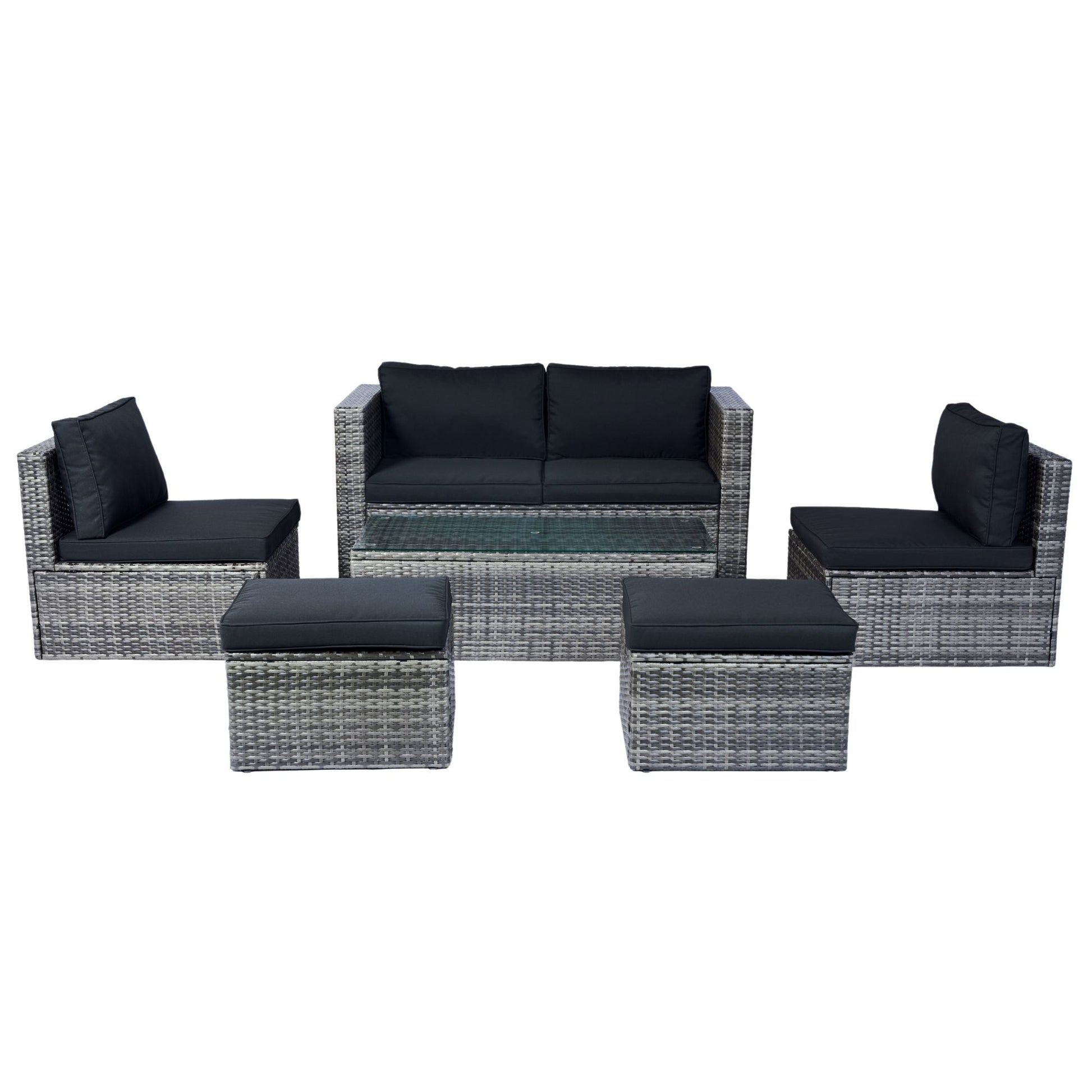 6 Piece Patio Wicker Sectional Set Patio Backyard Conversation Set Space Saving - Gray / Black Home Essentials