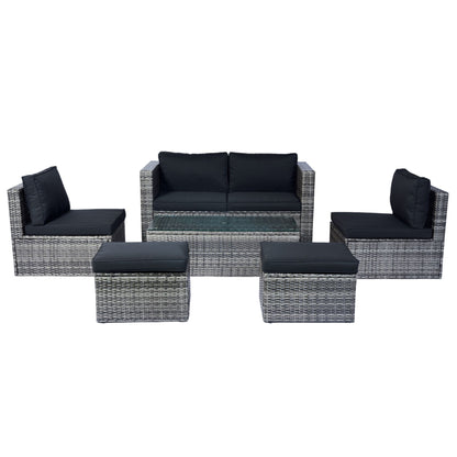 6 Piece Patio Wicker Sectional Set Patio Backyard Conversation Set Space Saving - Gray / Black Home Essentials