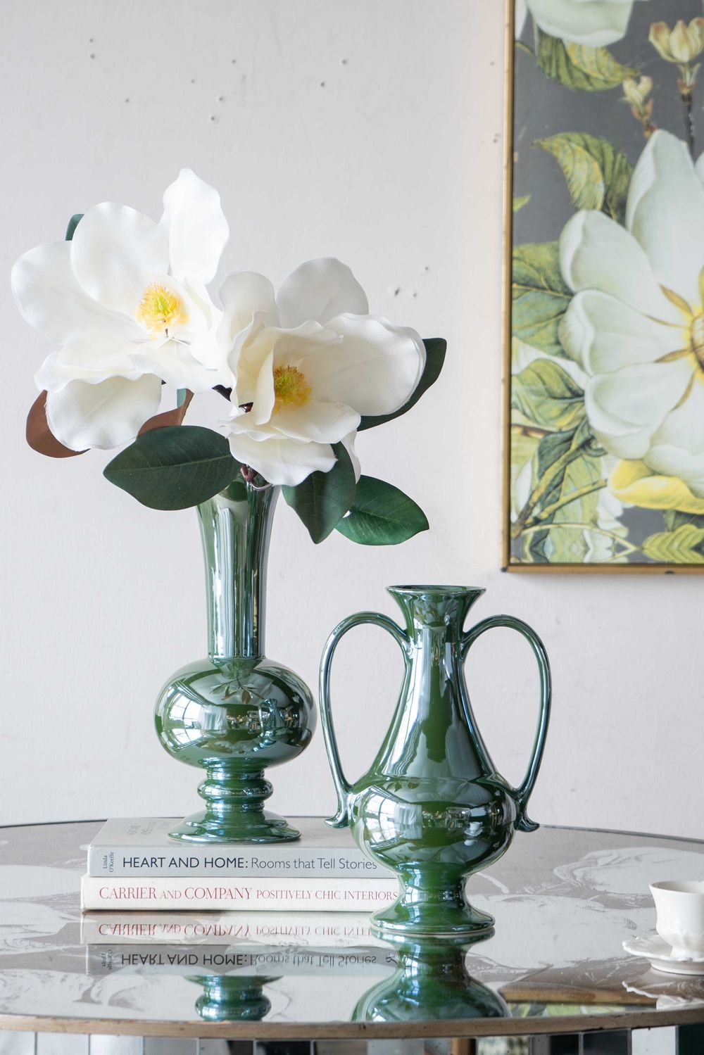 Round Dining Table With Elegant Floral Design And Mirrored - Silver Multi Home Essentials