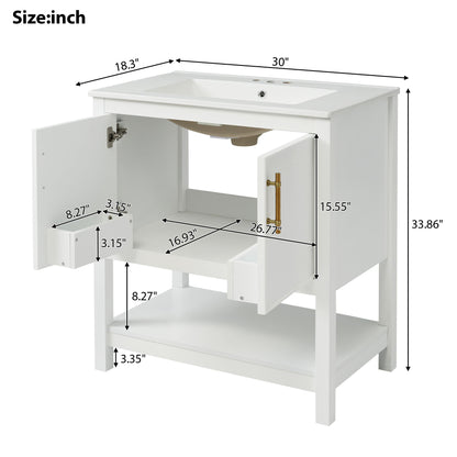 Elegant Bathroom Vanity With Ceramic Sink And Versatile Storage Hearth and Haven