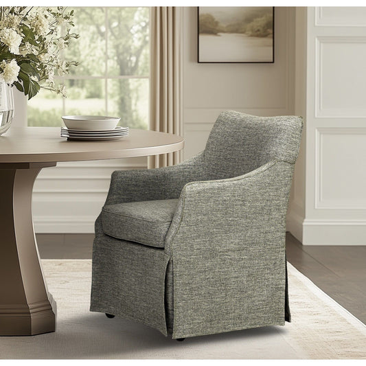 London - Upholstered Skirted Dining Arm Chair With Hidden Casters - Gray Martha Stewart