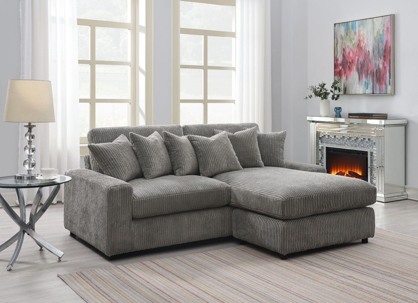 Tavia - Reversible Sectional Sofa With 6 Pillows - Gray Acme
