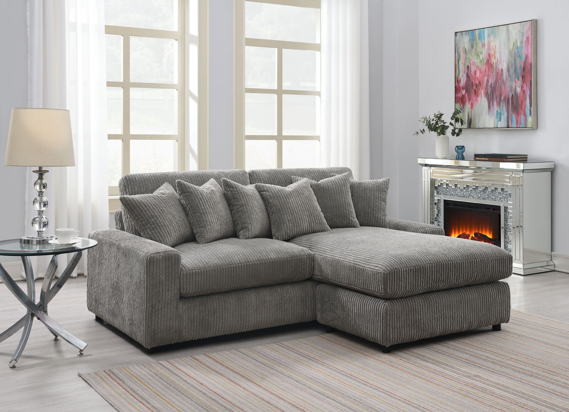 Tavia - Reversible Sectional Sofa With 6 Pillows - Gray Acme