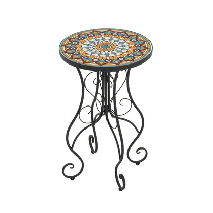 Colorful Outdoor Side Table With Ceramic Tile Top Noble House