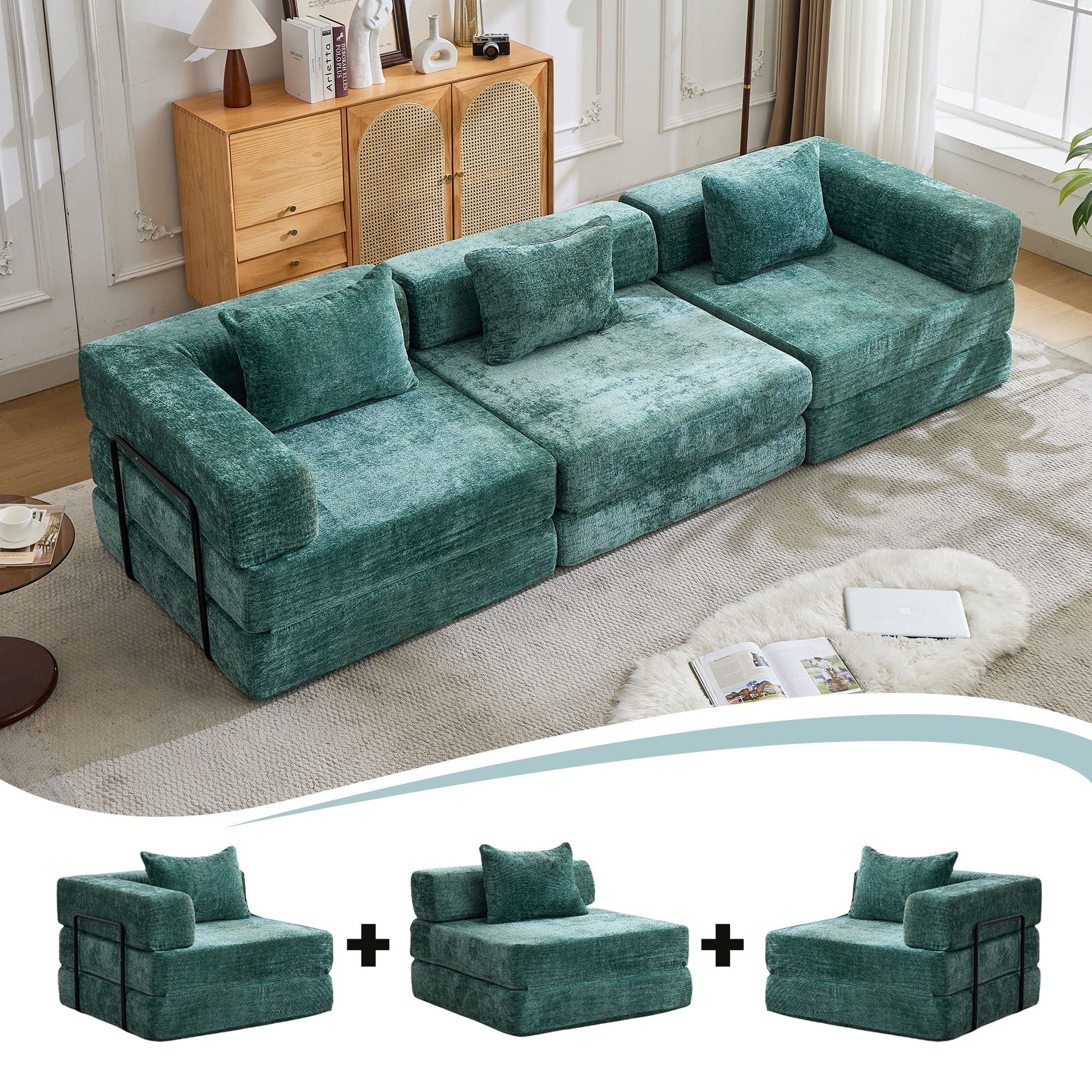 Convertible Floor Sofa Bed, Boneless Modular Sectional Sofa For Living Room Home Essentials