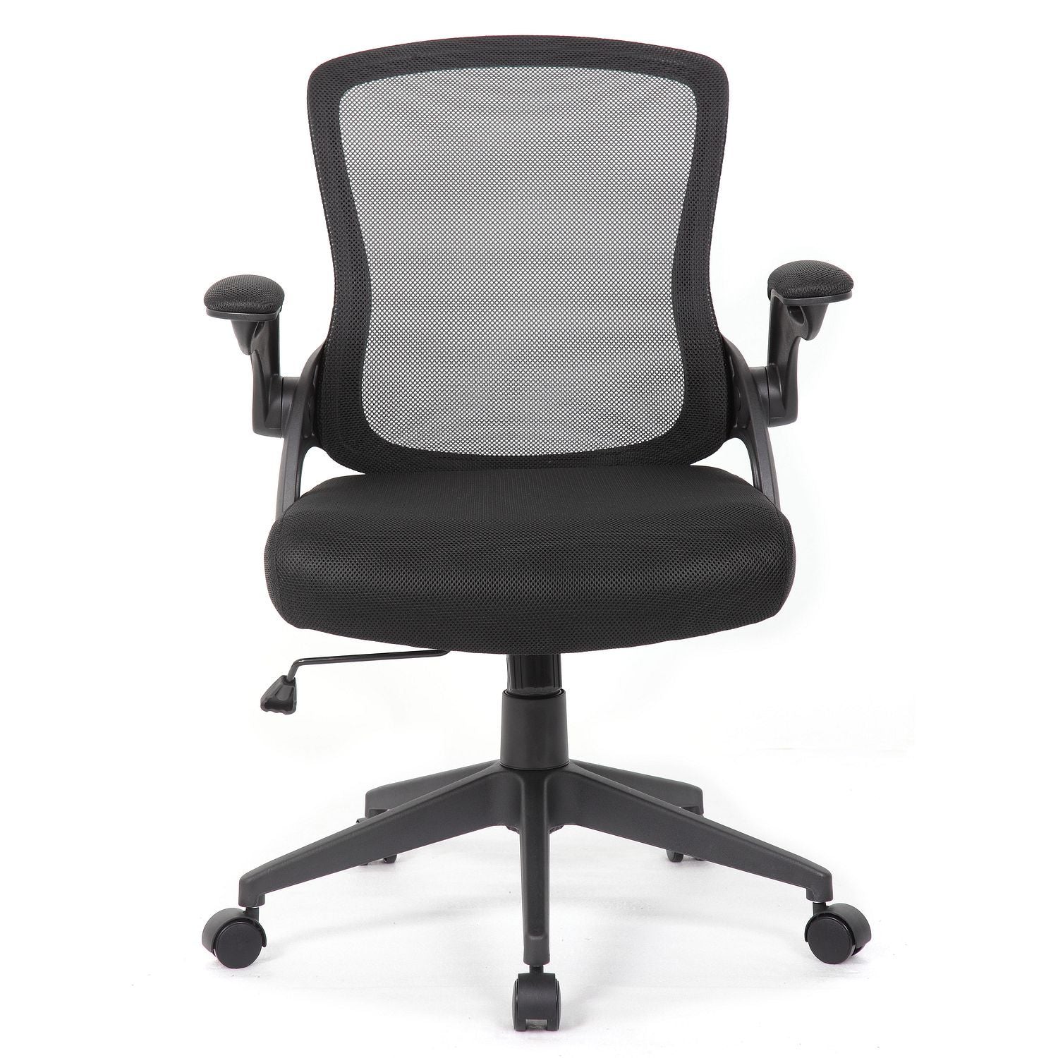 Office Chair With Mid Back Design, Adjustable Height And Foldable Armrests - Black Home Essentials