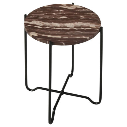 Latifa - Round Marble Top Accent Side Table - Red And Black CoasterEssence