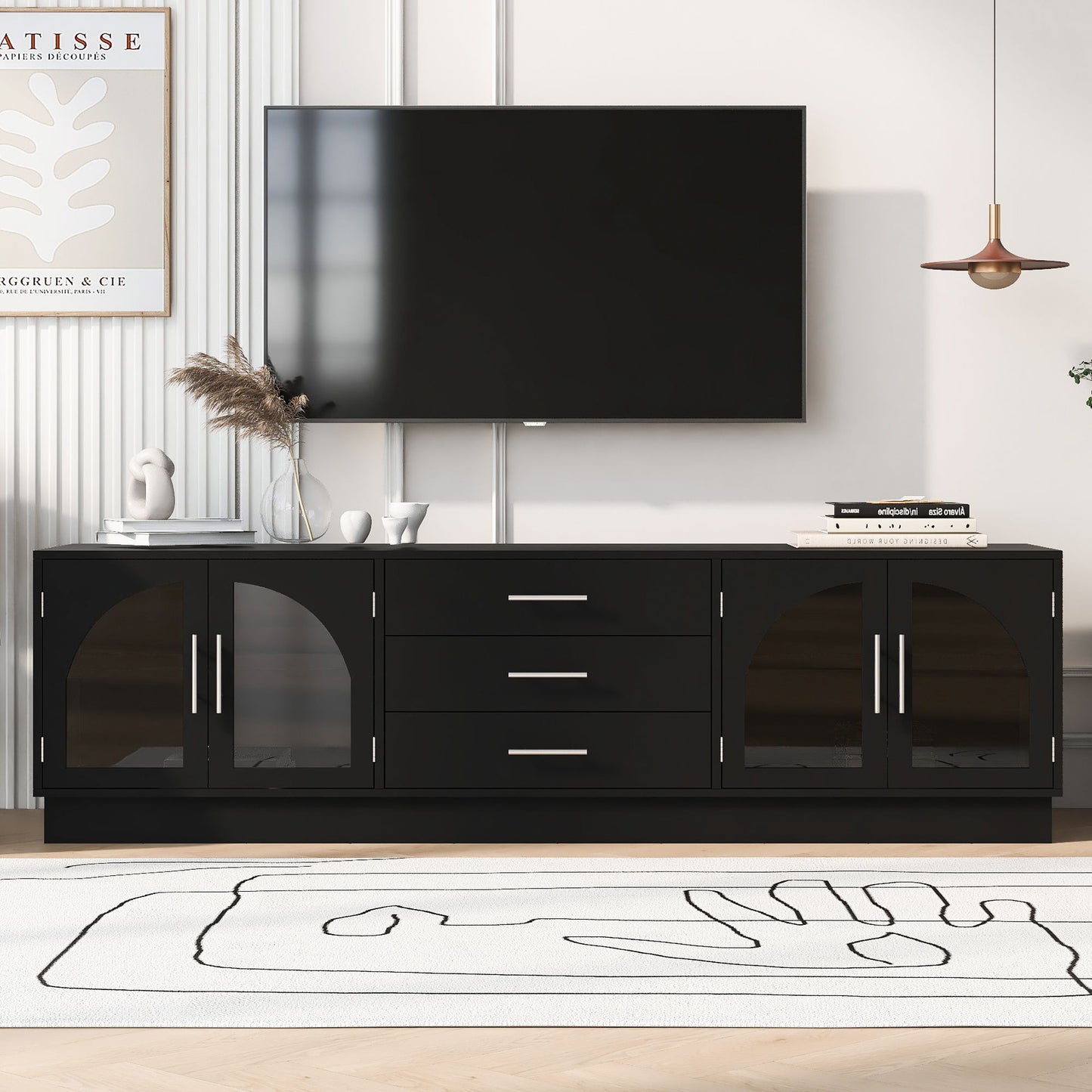 Modern Minimalist TV Stand, Entertainment Center Media Console Cabinet With Adjustable Shelves For Living Room Hearth and Haven