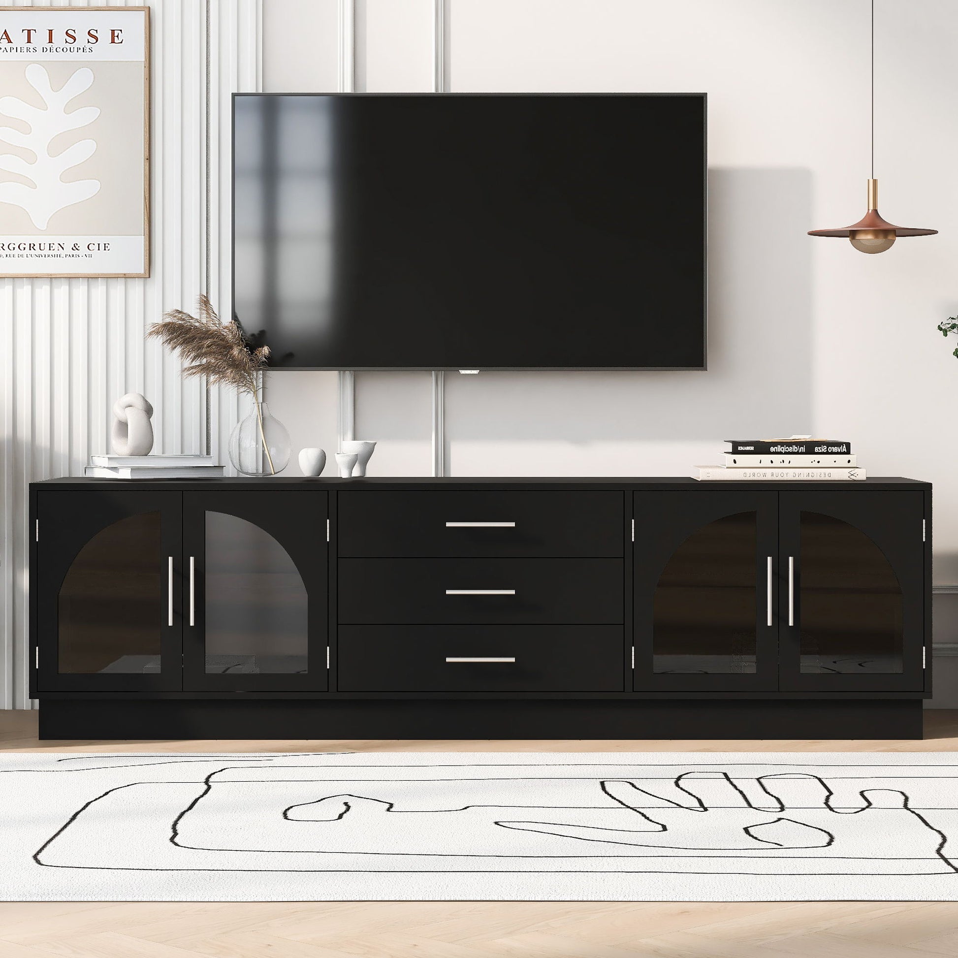 Modern Minimalist TV Stand, Entertainment Center Media Console Cabinet With Adjustable Shelves For Living Room Hearth and Haven