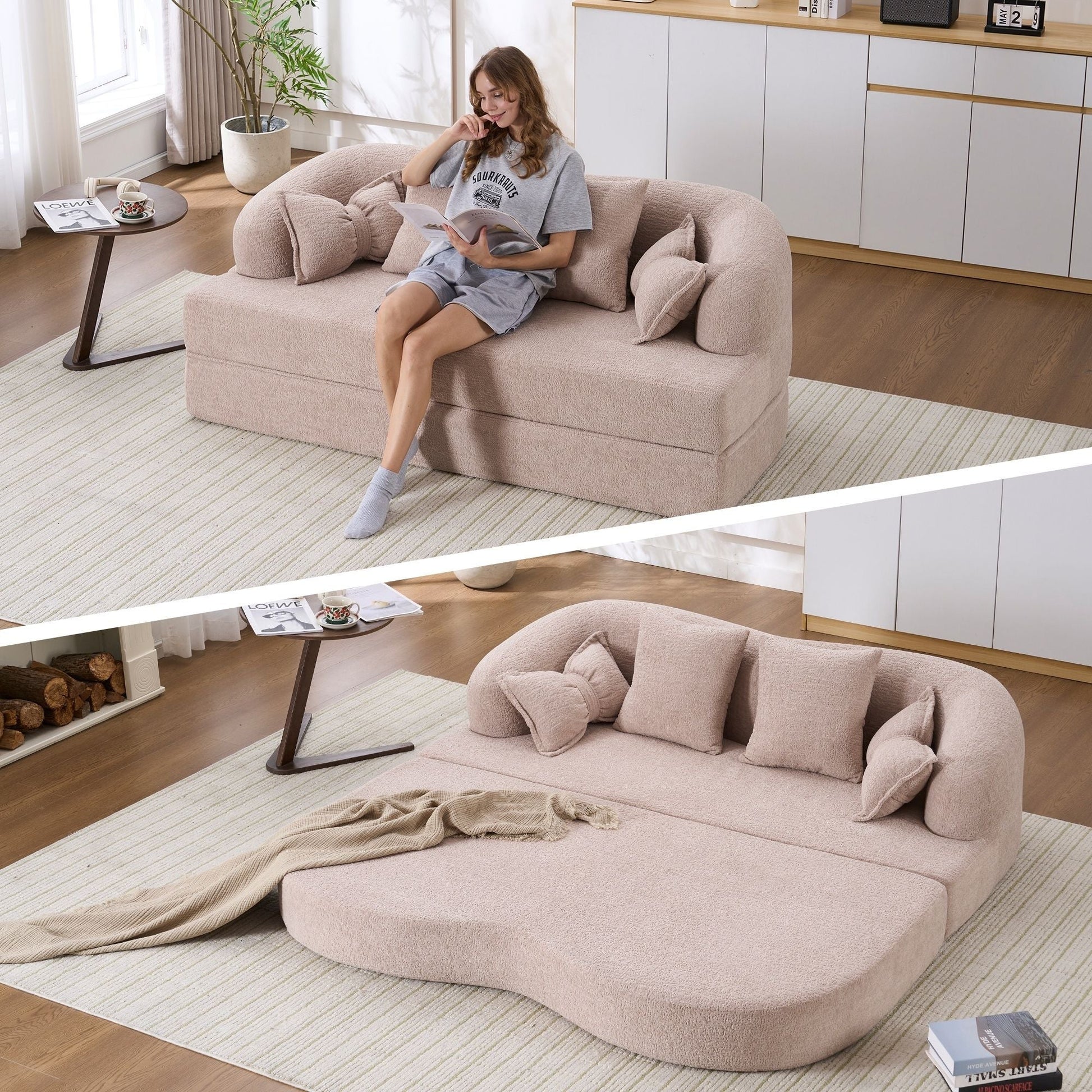 Foldable Sofa Bed, Boneless Couch Convertible Sleeper With 4 Pillows Home Essentials