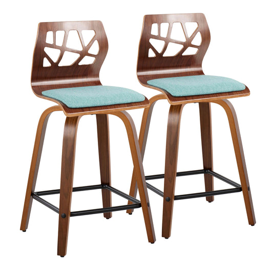 Folia - Mid Century Modern Fixed Height Counter Stool With Swivel With Square Footrest (Set of 2) Lumi Source