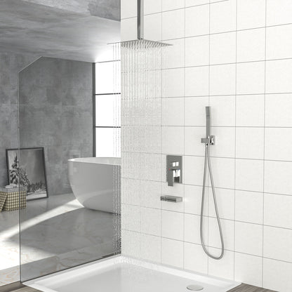 12" Ceiling Mount Square Shower System With Waterfall Tub Spout And Handheld Shower Daily Nest