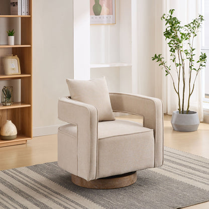 Swivel Accent Open Back Barrel Chair With Weathered Base Home Essentials