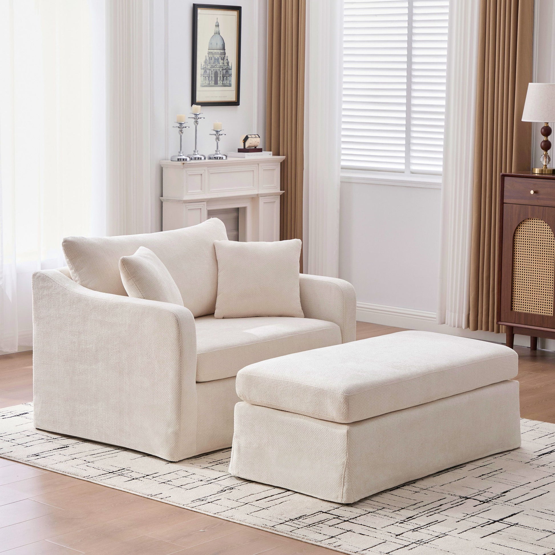 Accent Chair With Ottoman, Includes 2 Bolster Pillows Home Essentials