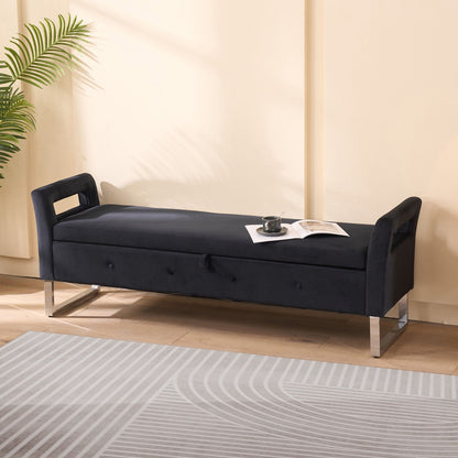 Wide Storage Soft Ottoman Bench With Armrests Home Essentials