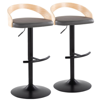 Grotto - Contemporary Adjustable Barstool With Swivel & Rounded T Footrest (Set of 2) Lumi Source