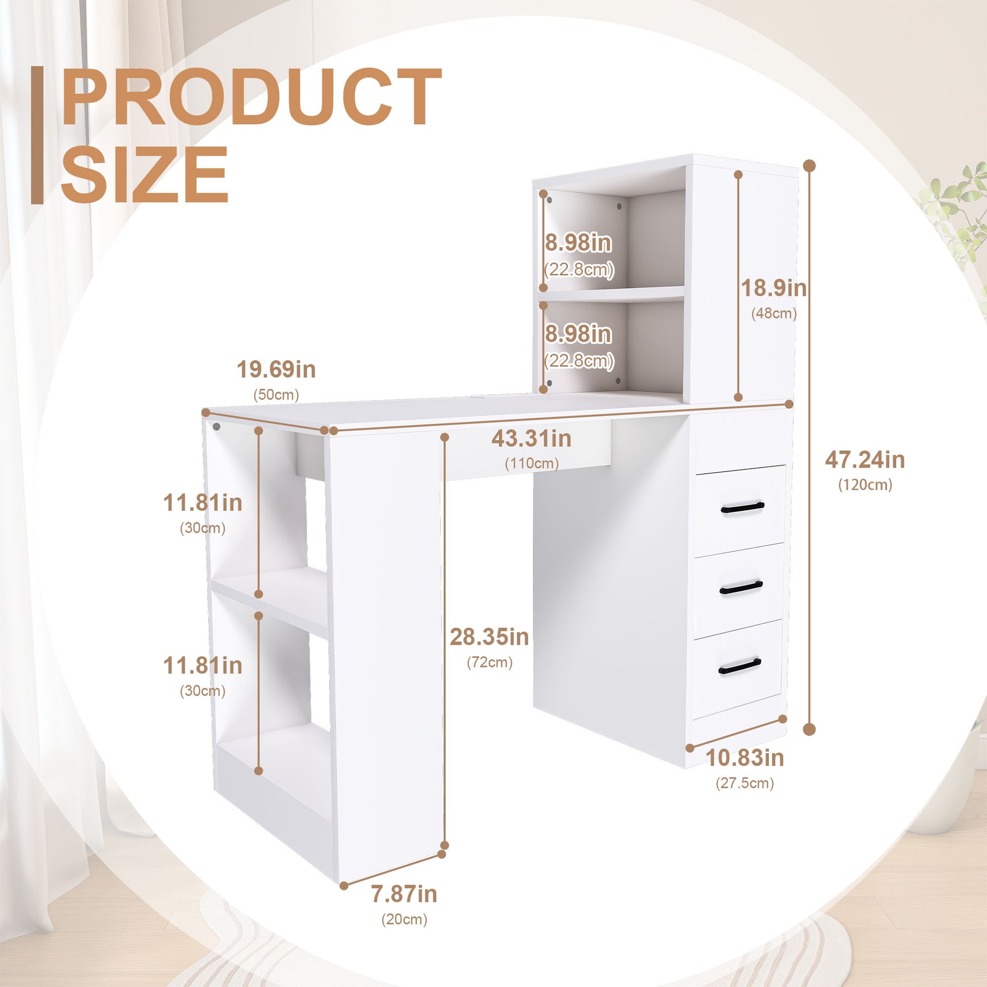 Modern Computer Desk With Built In Socket 3 Slide Drawers 4 Storage Levels - White Home Essentials