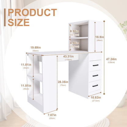 Modern Computer Desk With Built In Socket 3 Slide Drawers 4 Storage Levels - White Home Essentials