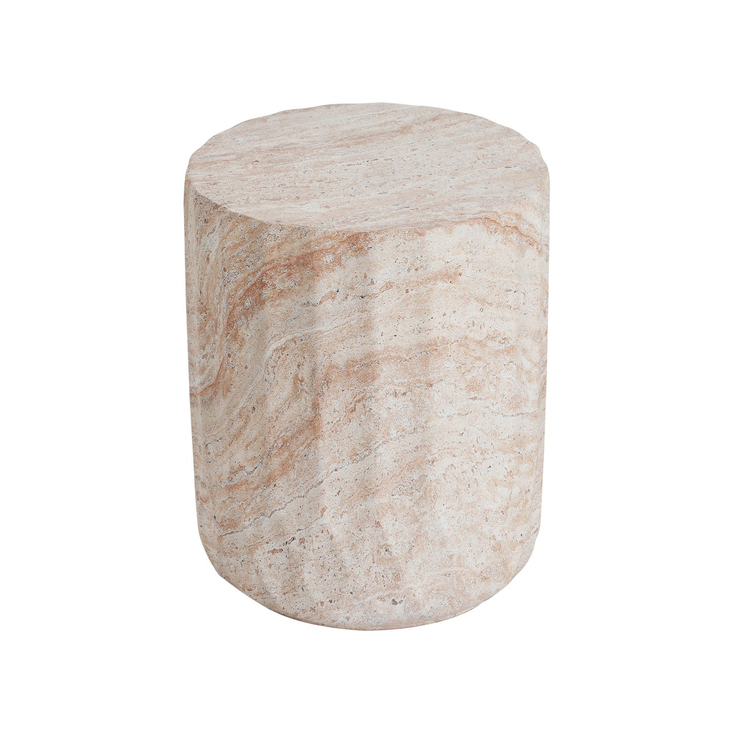 Outdoor / Indoor Lightweight Concrete Side Table, Cylinder Travertine Finish Accent Table - Beige Noble House