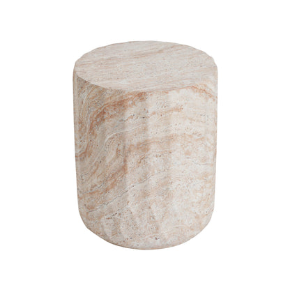 Outdoor / Indoor Lightweight Concrete Side Table, Cylinder Travertine Finish Accent Table - Beige Noble House