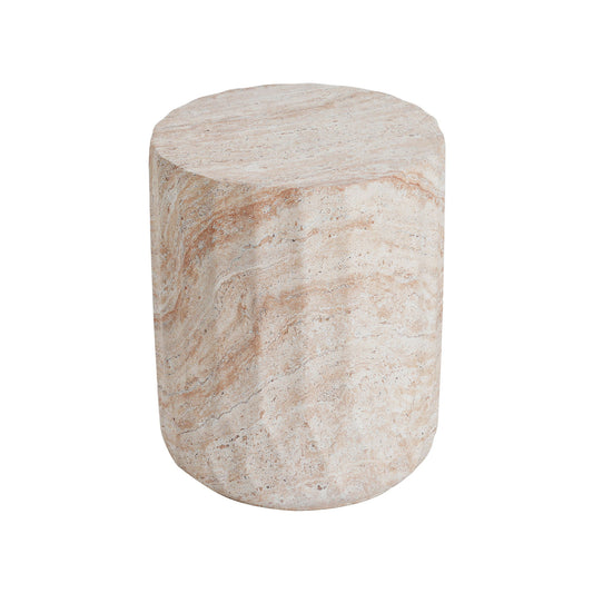 Outdoor / Indoor Lightweight Concrete Side Table, Cylinder Travertine Finish Accent Table - Beige Noble House