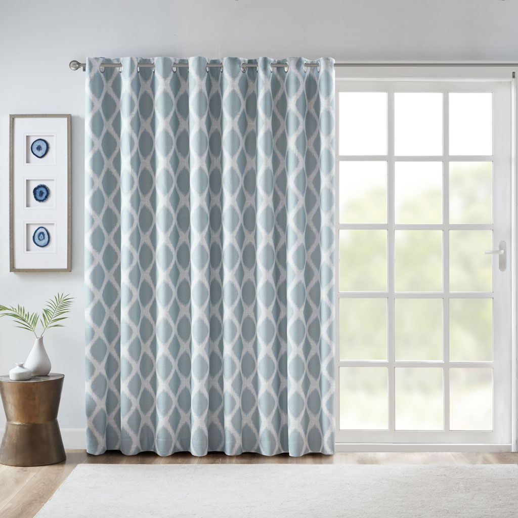 Blakesly - Printed Ikat Blackout Patio Curtain - Aqua