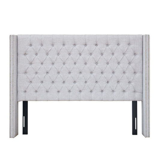 Queen Size Upholstery Headboard With Tufted Buttons And Nailhead Trim - Gray JLA