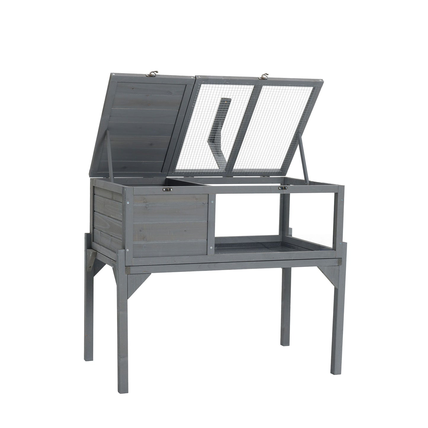 Tortoise Habitat Indoor & Outdoor Wooden Tortoise House With Detachable Legs Reptile Cage For Small Animals Non Leak Waterproof Tray - Gray Daily Nest