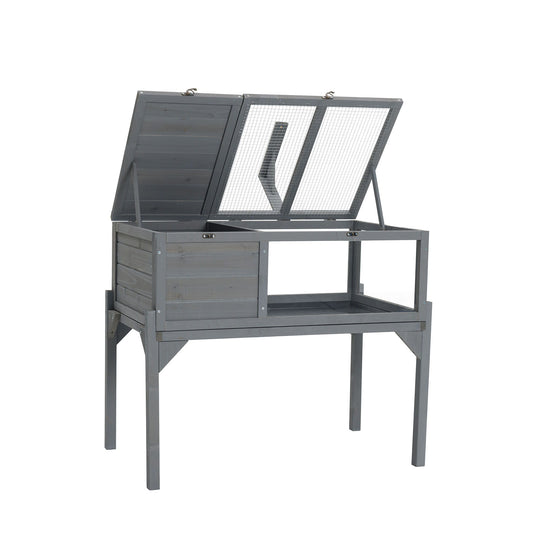 Tortoise Habitat Indoor & Outdoor Wooden Tortoise House With Detachable Legs Reptile Cage For Small Animals Non Leak Waterproof Tray - Gray Daily Nest