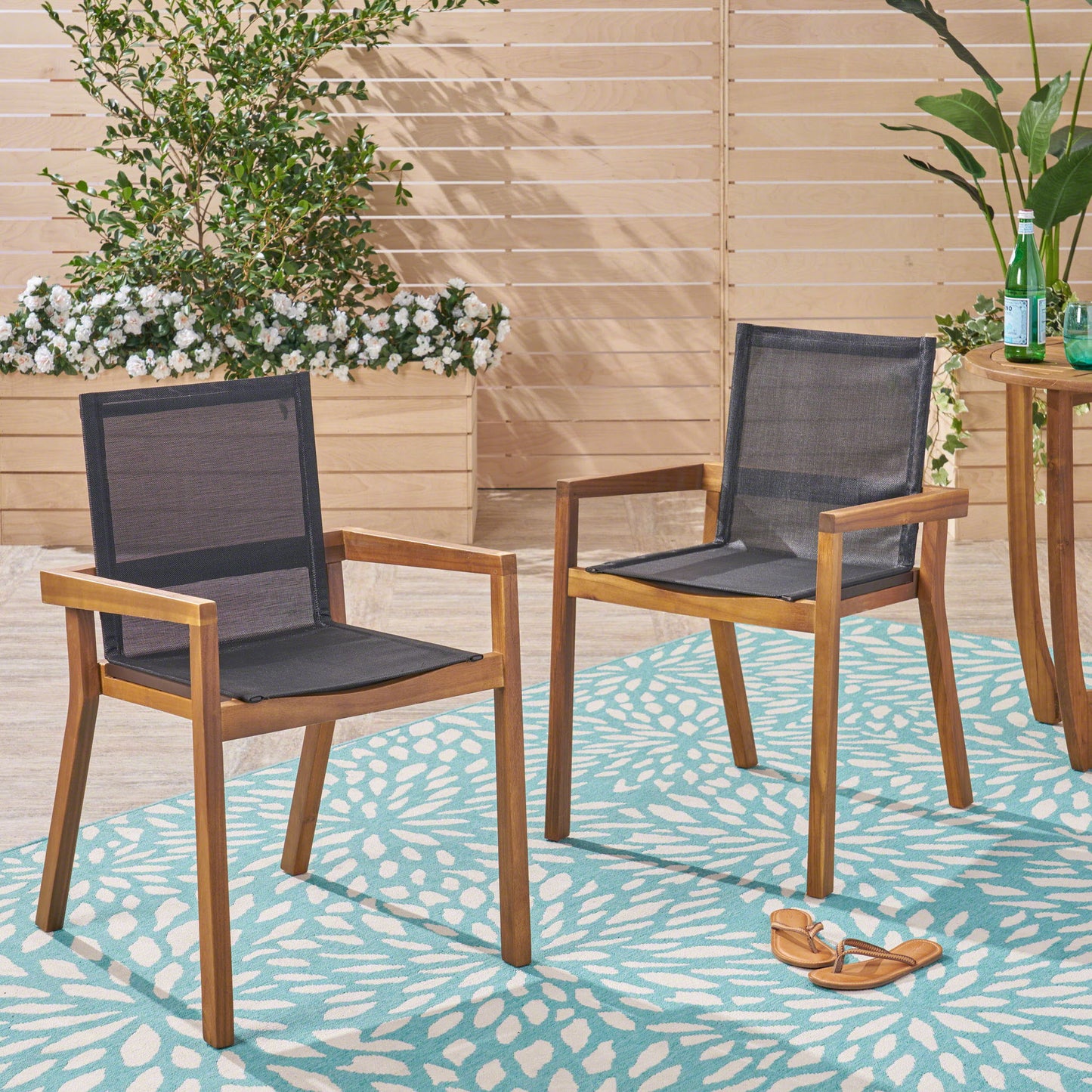 Belfast - Dining Chair With Acacia Wood Frame And Mesh Seating (Set of 2) Noble House