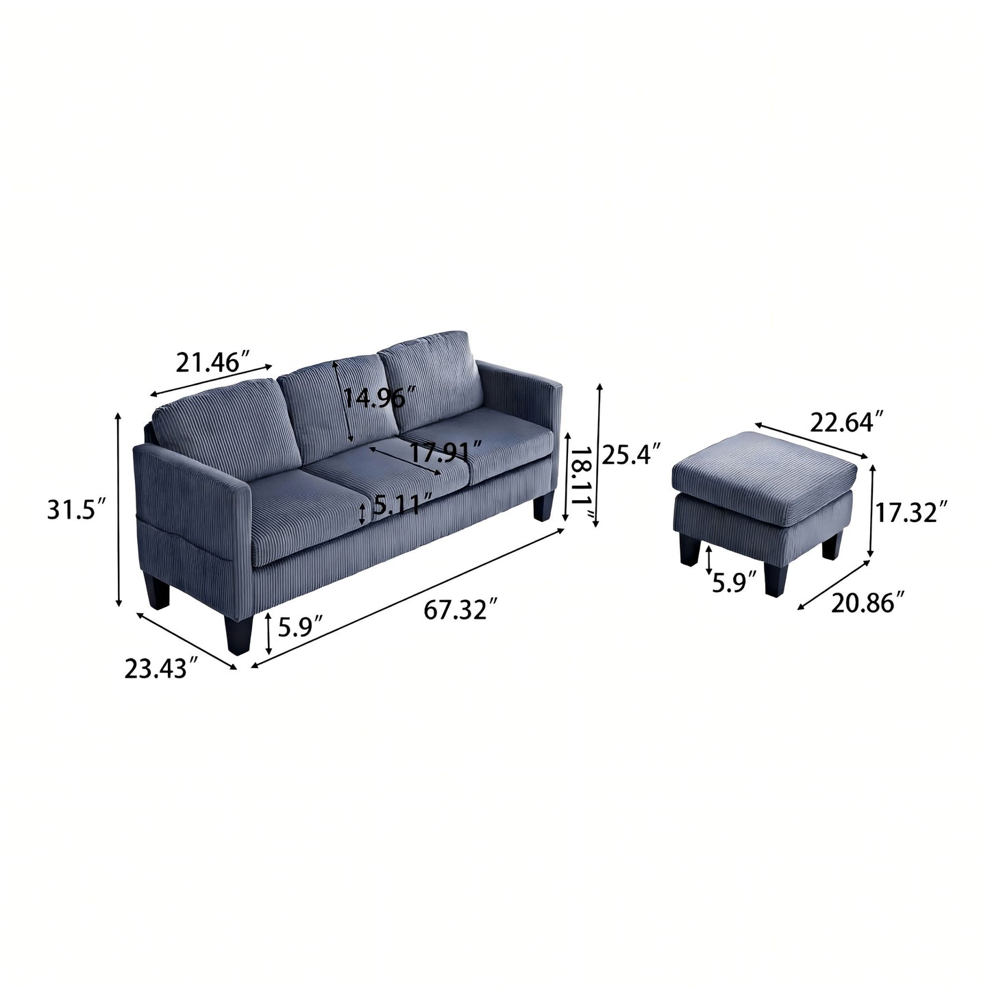 L-Shaped Sectional Sofa With Padded Cashmere, Space Saving Design For Living Rooms & Apartments - Gray Home Essentials
