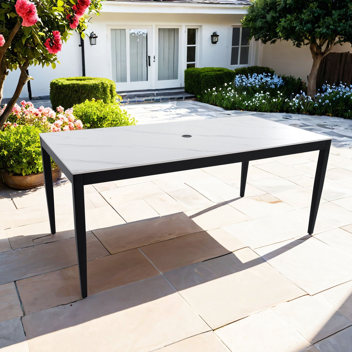 Outdoor Modern Patio Dining Table, Post Tapered Legs, Weatherproof & Rust Free Life Outside