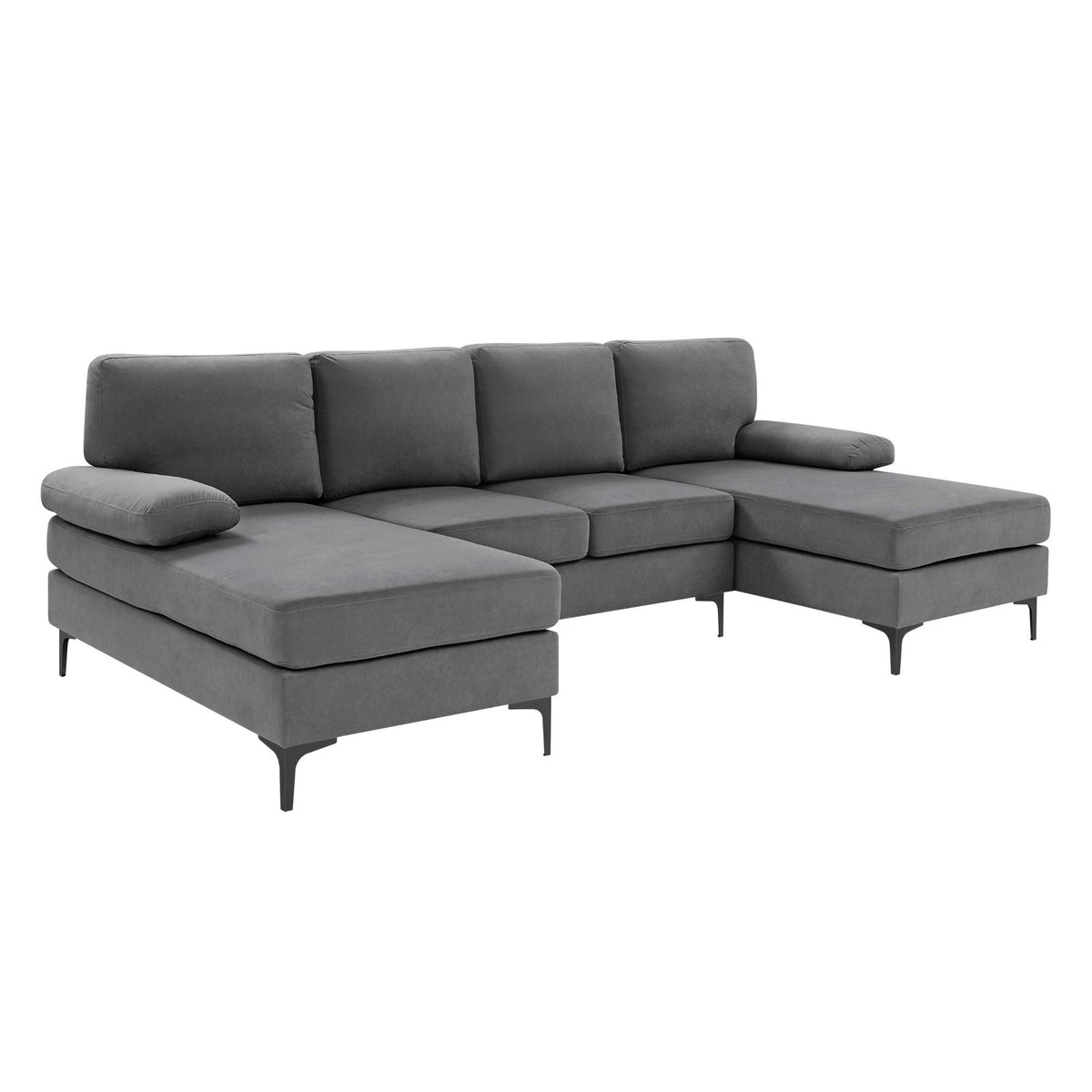 U - Shape Sectional With Legs, Pillow Top Arms - Dark Gray Home Essentials