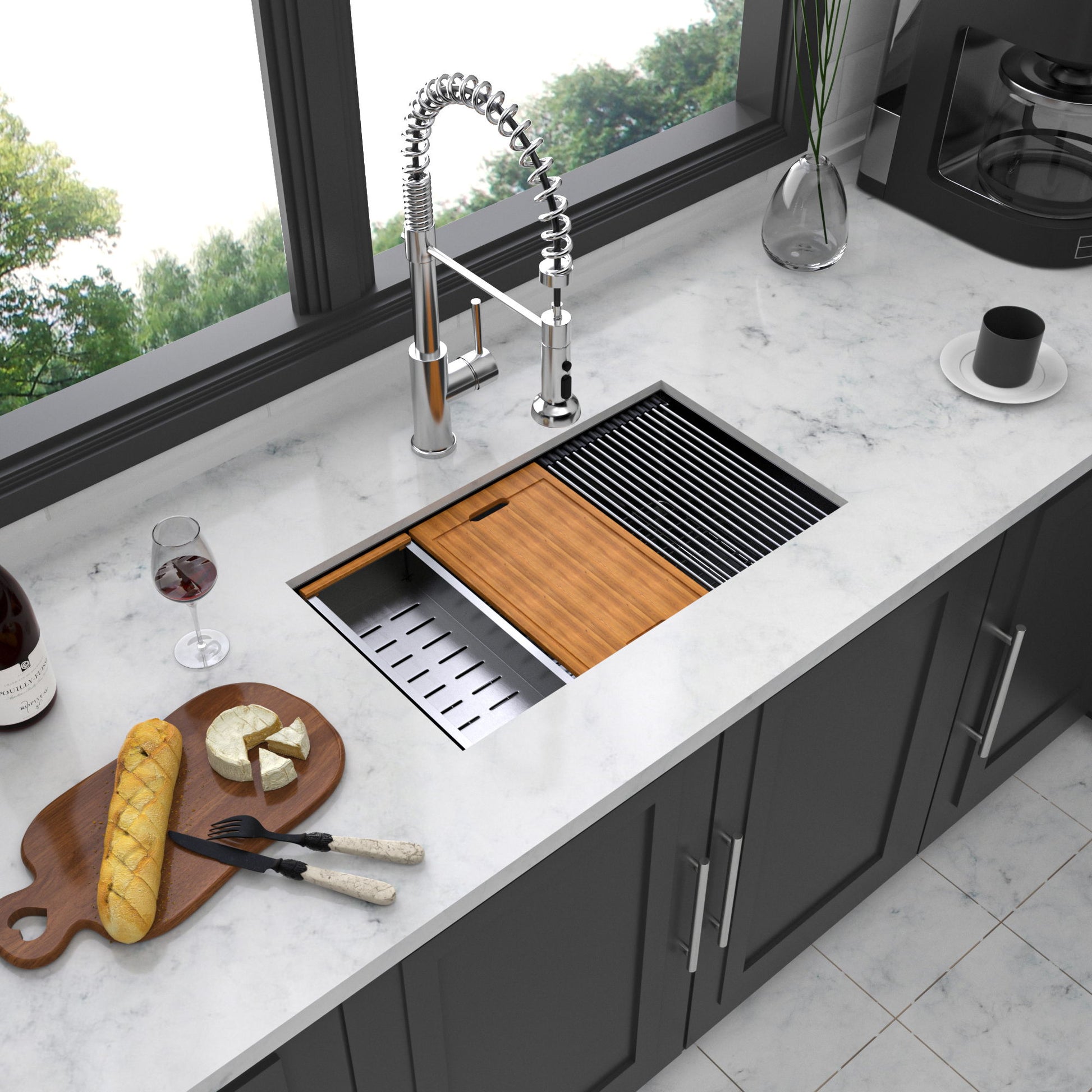 Workstation Kitchen Sink 30" X 18" X 10" Single Bowl Undermount 16 Gauge - Gunmetal Black Daily Nest