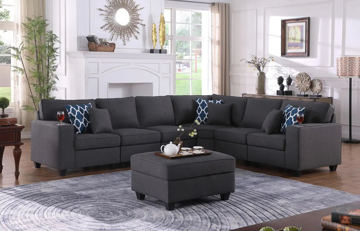 Cooper - Comfort Sectional Sofa With Ottomans And Cupholder Lilola Home