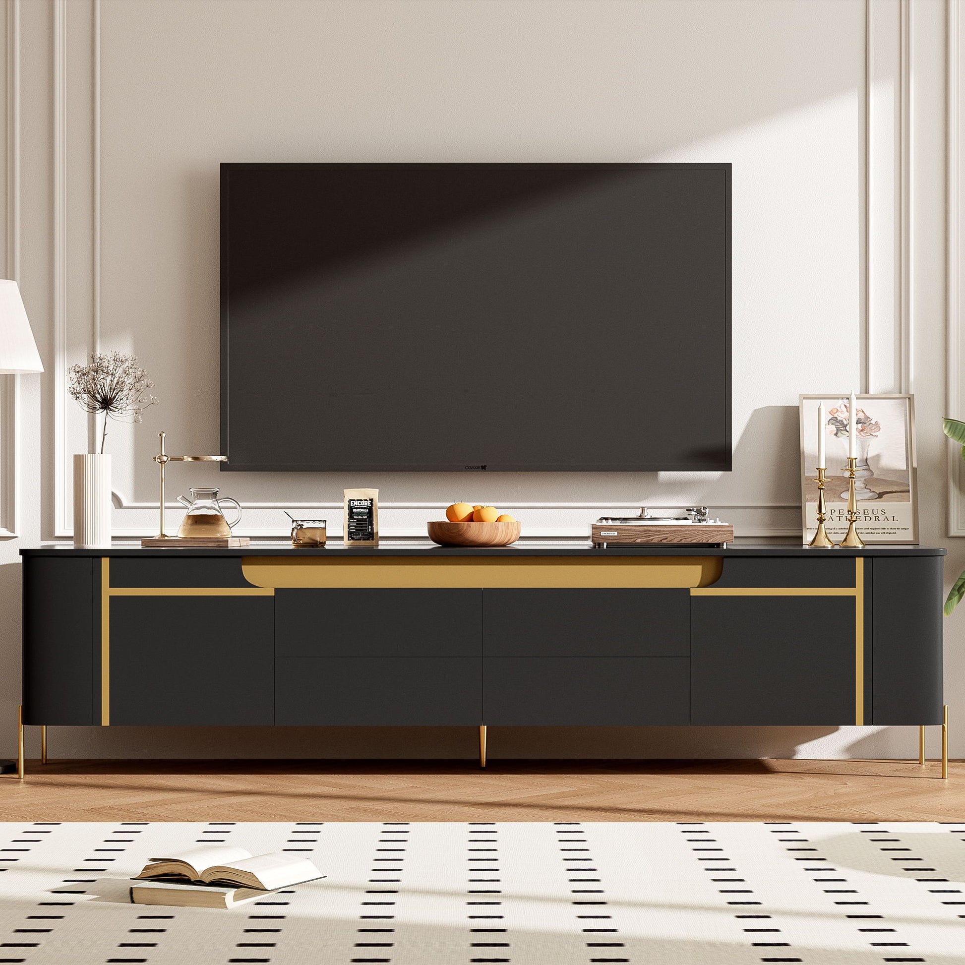 TV Stand For TVs Up To 80" With 4 Drawers And 2 Spacious Cabinets Hearth and Haven