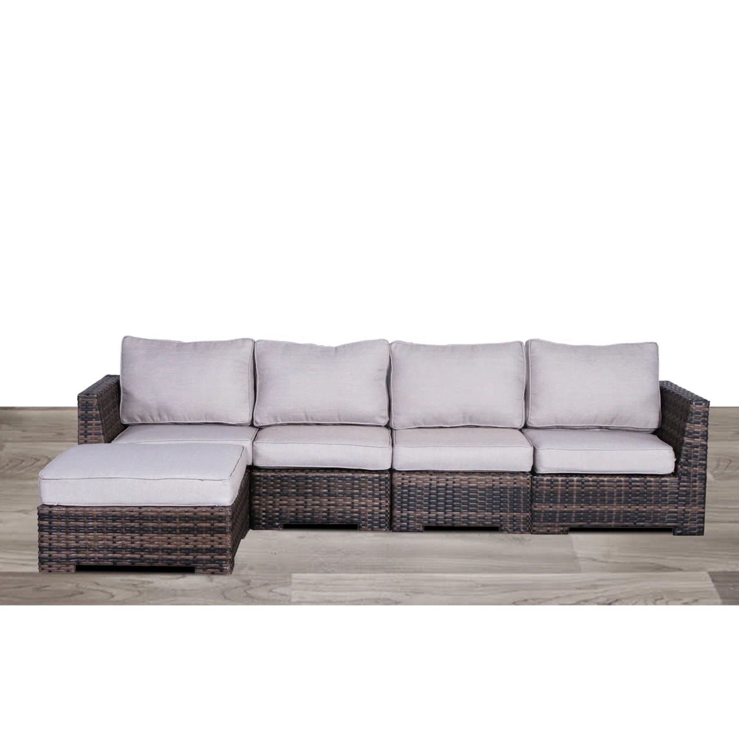 Wide Hand Patio Sectional With Cushions - Brown LSI Patio Furniture