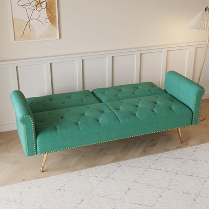 Luxurious Velvet Sofa Bed With Nail Head Trim And Matching Pillow Home Essentials