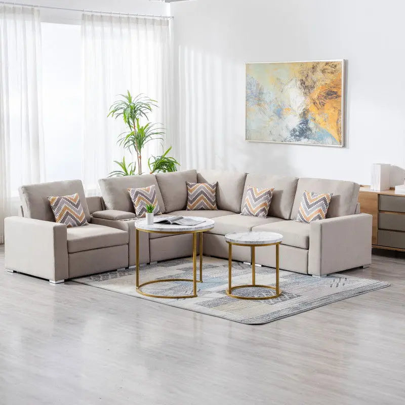 Nolan - Fabric 6 Piece Sectional Sofa With Pillows And Interchangeable Legs Lilola Home