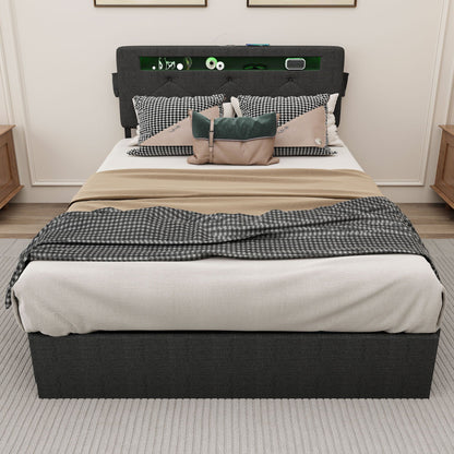 Bed With USB Charging Station, LED Lights, Headboard & Storage Drawers Home Essentials